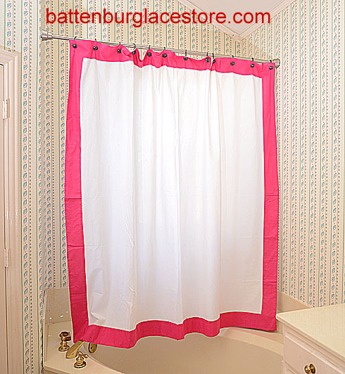 Shower Curtain. White with Raspberry Sorbet color border